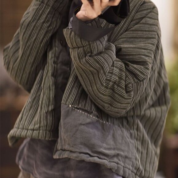 Unique 100% Linen Cotton Quilted Jacket, M (M/L), Army Green - Picture 7 of 12